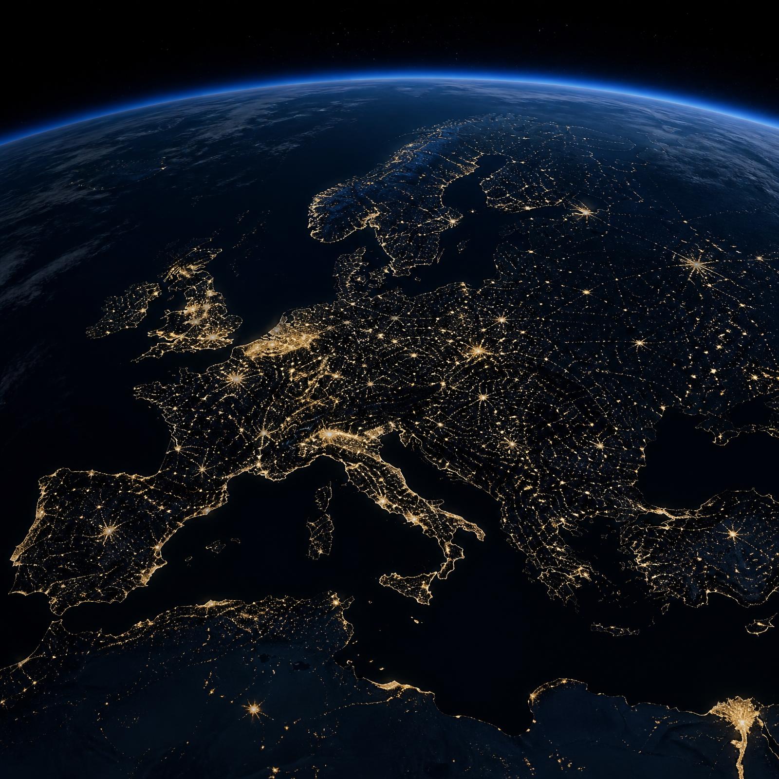 Satellite view of Europe at night